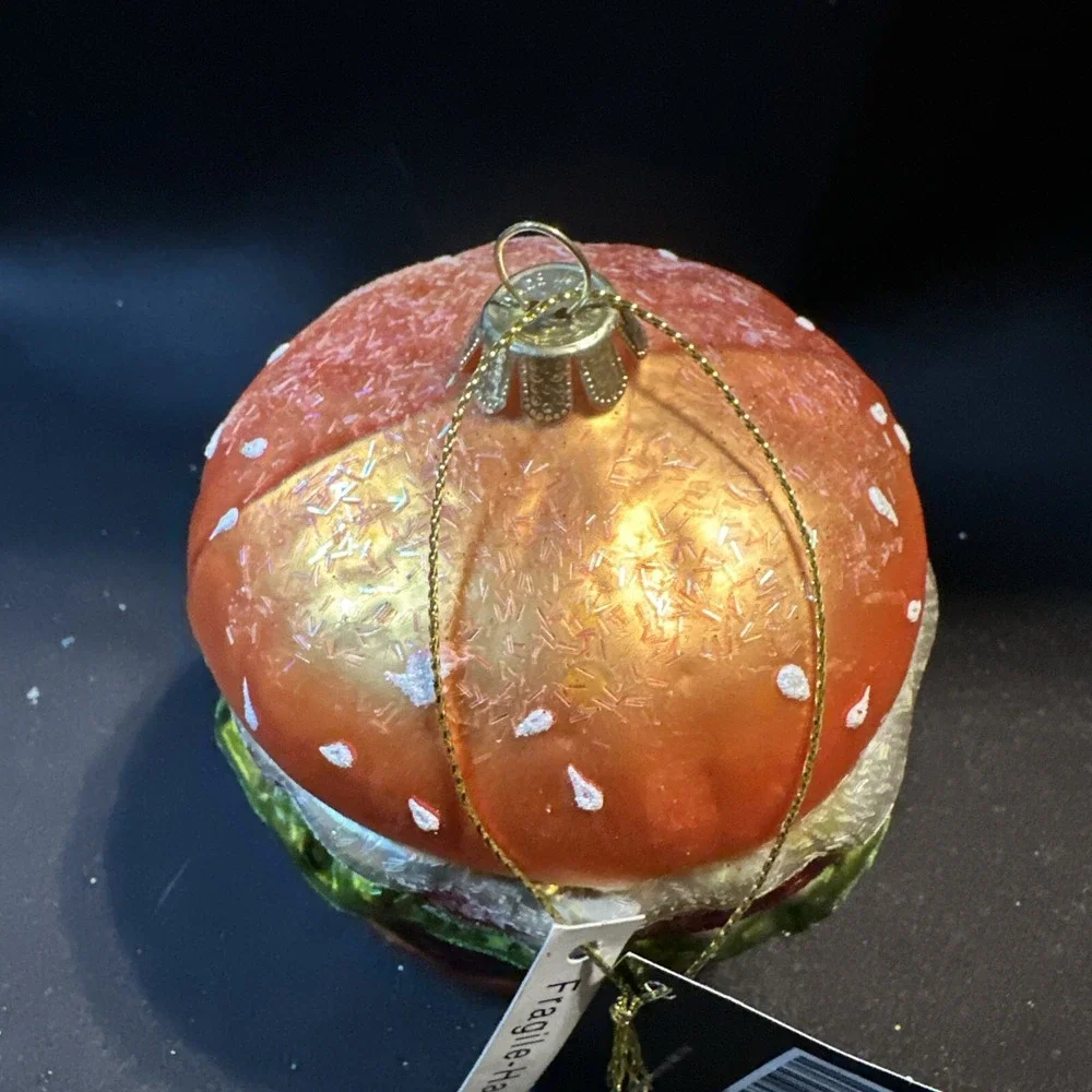 2018‎ ROBERT STANLEY - LARGE HAMBURGER - BLOWN GLASS ORNAMENT - NEW W/TAG